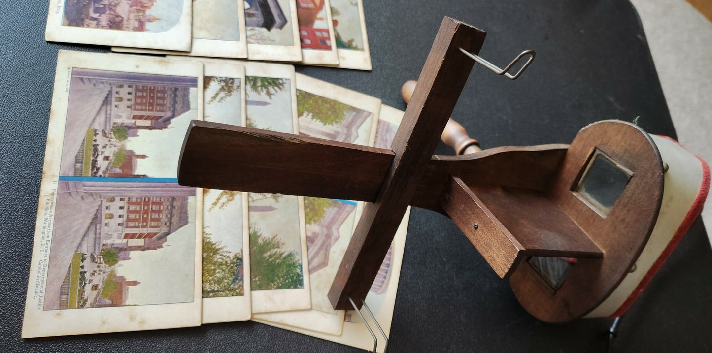Antique Stereoscope with 10 cards, Italy, New York, DC, & more